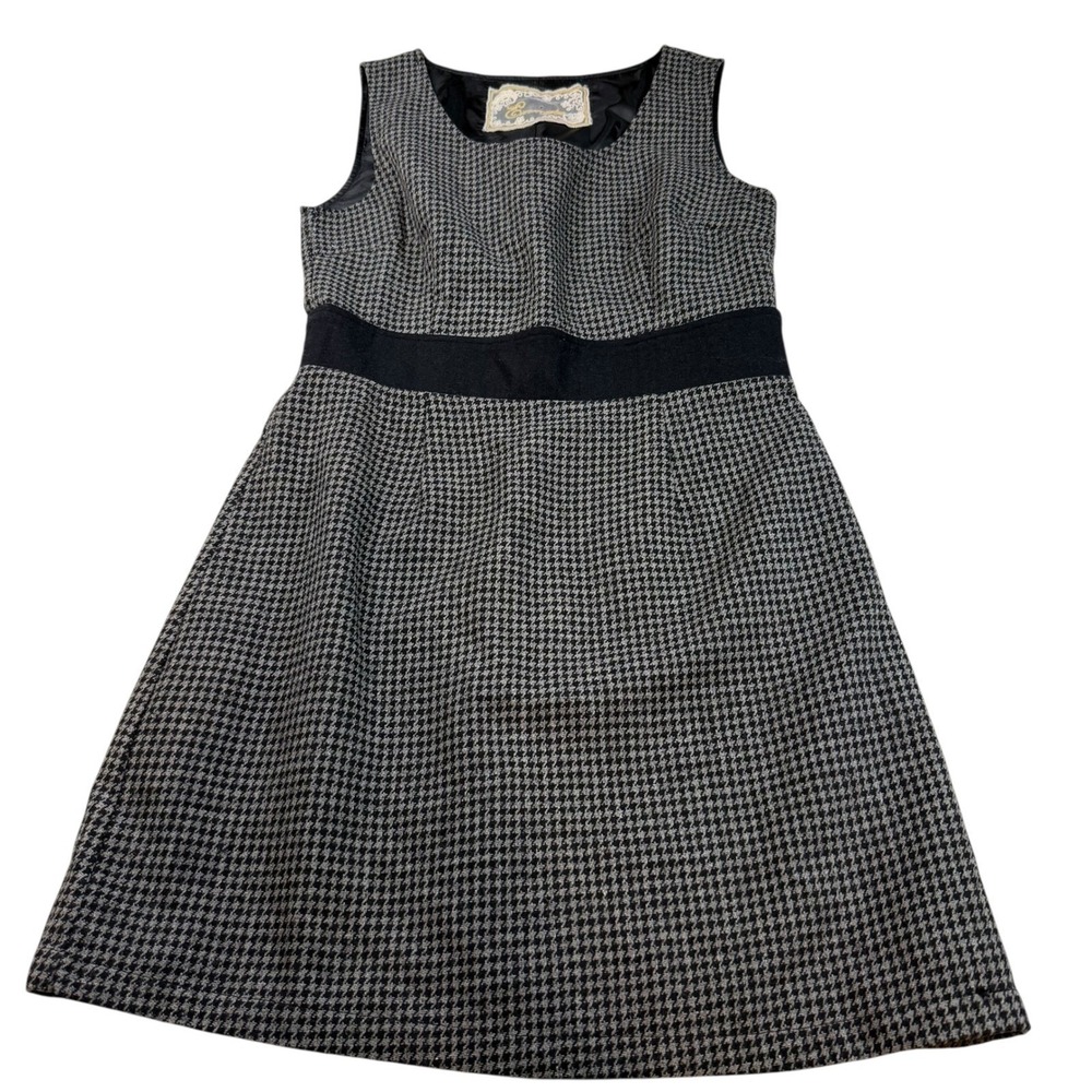 Houndstooth‎ A-Line Sleeveless Dress with Black Waistband
